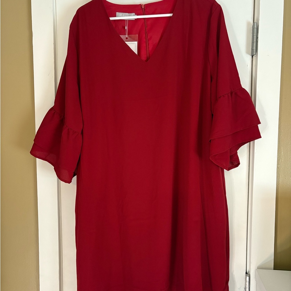 Red V-Neck Women's Dress - Picture 2 of 4
